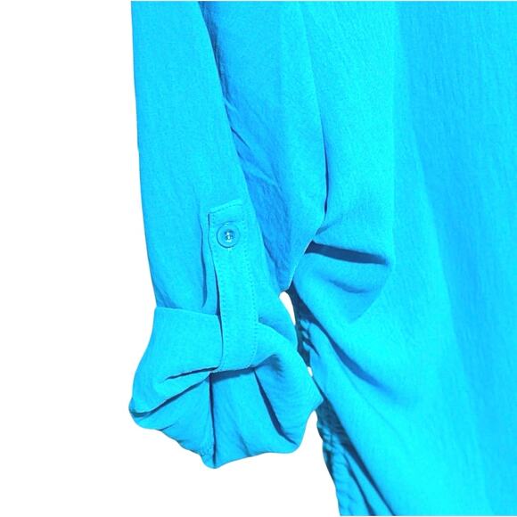 Swimsuit Cover-up - Blue- 3/4 Rolled Sleeves - Ruched with Ties - Small/Medium - Picture 11 of 14